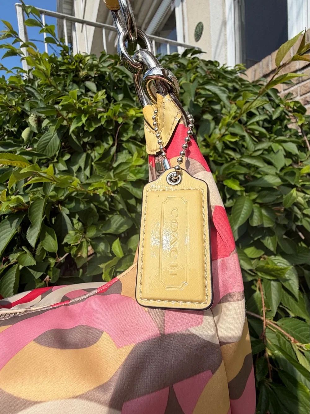 Coach Y2K Multicolor Kristin Op Art Sateen Shoulder Crossbody Bag Pink Yellow